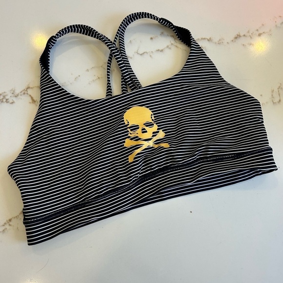 lululemon athletica Other - Lululemon black and white striped bra with gold skull